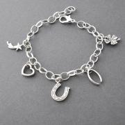 Lucky Charm Bracelet, Lucky Jewelry, Horseshoe, Four Leaf Clover,heart, wishbone, shooting star, Adjustable Charm Bracelet