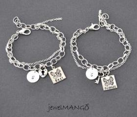 best friend bracelet, friendship bracelet set, bff, key and lock, besties, monogram jewelry, initial bracelets, best friends bracelet set