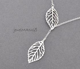 Lariat leaf necklace, leaves Necklace, leaf charm, Leaf Pendant, woodland, leaves, wedding, Everyday Jewelry