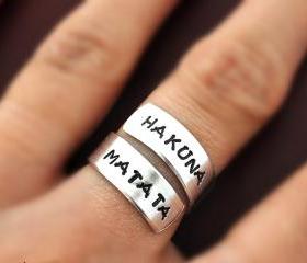 Hakuna Matata ring, Custom Ring, Personalized Ring, happy ring, Best friends gifts, Twist ring, wrapped ring, Adjustable ring, no worries