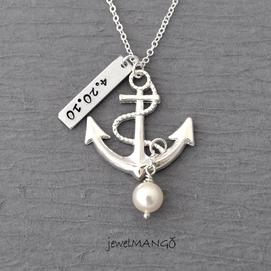 Personalized Antique Anchor Necklace, Keepsake Necklace, Special Day