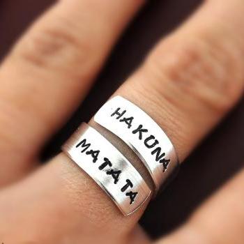 Hakuna Matata ring, Custom Ring, Personalized Ring, happy ring, Best friends gifts, Twist ring, wrapped ring, Adjustable ring, no worries