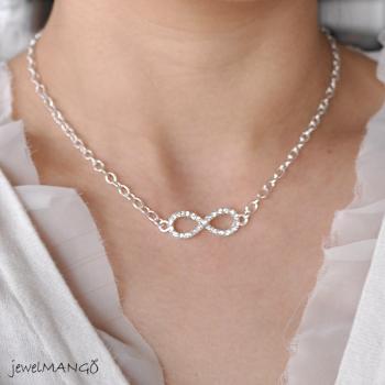Silver infinity Necklace, everyday, infinity jewelry, everlasting love, enternity, gift BFF, rhinestone infinity charm, Toggle Clasps